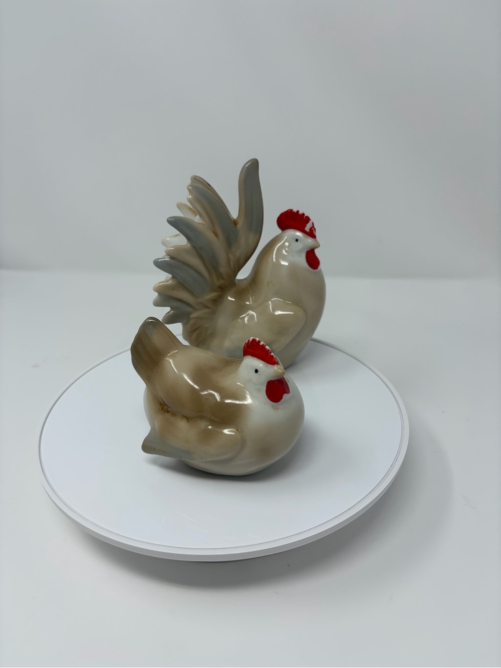 Vintage Ardco Porcelain Rooster & Hen Figurines 1950’s 1960’s Made In Japan